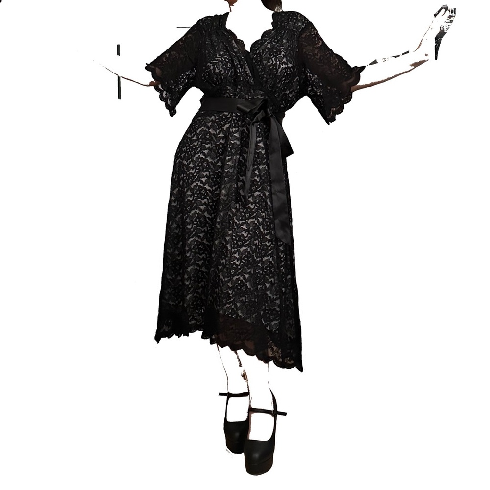 Kiyonna Black Lace Mid-Length Cocktail Dress
